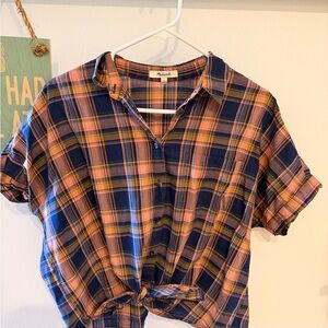 Madewell Navy, Pink and Yellow Plaid Button-Front Shirt
